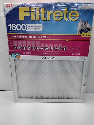 #ad Filtrete 1600 MPR 20quot;x25quot;x1quot; Filters 4 Pack Merv 12 Electrostatic Filters