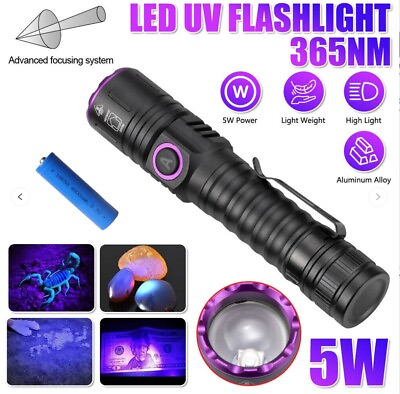 #ad USB Rechargeable UV Light LED Flashlight 365nm Blacklight Inspect Torch Zoomable