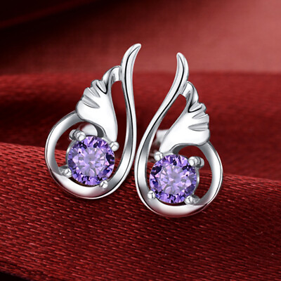 #ad 925 Sterling Silver Crystal Angel Wings Earrings Stud Womens Simple Jewelry B19
