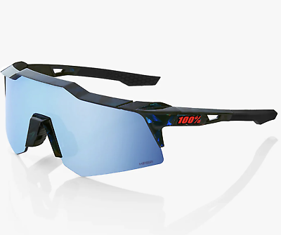 #ad 100% Sunglasses SPEEDCRAFT XS Black Holographic HiPER Blue Mirror Lens