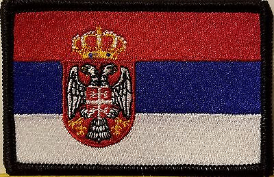 #ad SERBIA Flag Patch With VELCRO® Brand Fastener Morale Emblem BLACK Border