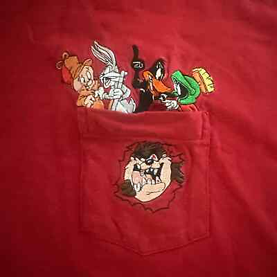 #ad Warner Bros Studio Store Looney Toons Red Pocket Tee Size L