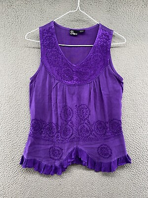 #ad MY CHOICE Boho Hippie Women#x27;s Embroidered Sleeveless Top in Size Medium