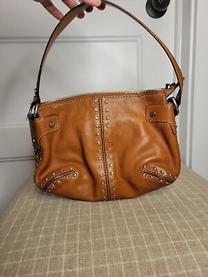 #ad MICHAEL Kors Vintage Handbag Women silver Studs Metallic Brown Camel Soft