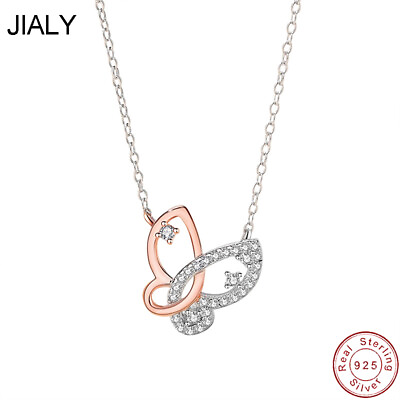 #ad JIALY AAA CZ Two color Butterfly S925 Sterling Silver Necklace Summer For Women