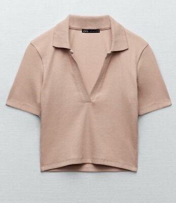 #ad Zara ribbed cropped collared blush shirt