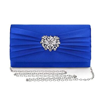 #ad Evening Bags For Women Pleated Satin Rhinestone Brooch Prom Clutch Purse Blue