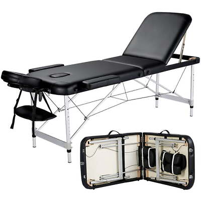 #ad Professional 3 Fold Adjustable Massage Bed with BackrestBlack