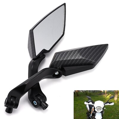 #ad 2pcs Motorcycle Mirror Carbon Fiber Pattern Glass Rearview Mirror for Motor Bike