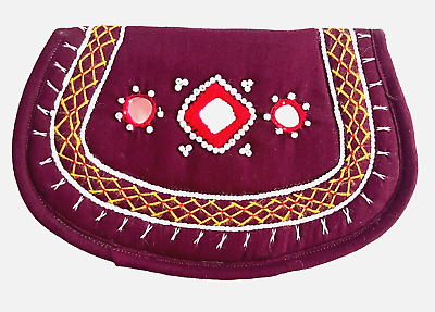 #ad Burgundy Clutch Purse Jewelry Holder w Embroidery and Mirror Design 3 3 4 x 6quot;