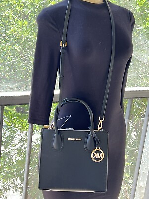 #ad #ad New Michael Kors MK Leather Logo Small Mercer Crossbody Bag black