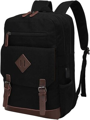 #ad Vintage Backpack Men Canvas Laptop 15.6quot; Rucksack Backpack Without USB Charging