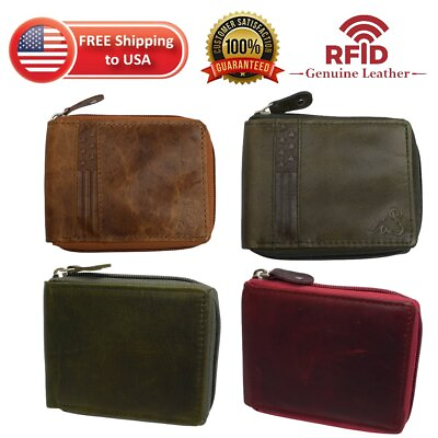 #ad Mens Genuine Leather Wallet RFID Zipper Bifold Purse ID Credit Card Holder Purse