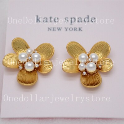 #ad Kate Spade Women Jewelry Gold Tone Flower Stud Earrings Pearl CZ cut crystals
