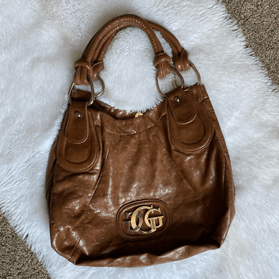 #ad Guess Bucket Bag Purse Faux Leather Heavy Brown