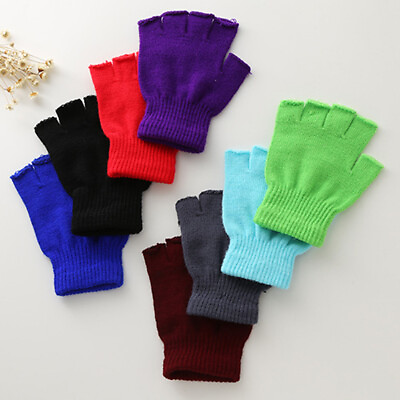 #ad Unisex Soft Half Fingerless Gloves Women Men Warm Knitted Mittens Couple Winter