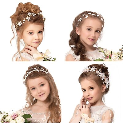 #ad 4 Pieces Girl Princess Wedding Headband Crystal Pearl Hair Vine Bride Bridesm...