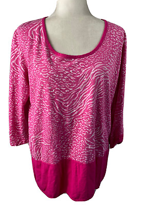 #ad Fresh Produce Womens Tunic Large Pink Animal Print Scoop Neck 3 4 Sleeve.