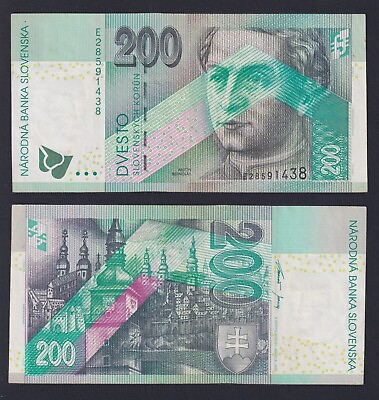 #ad Banknote Slovakia 200 Koruna 1999 P 30a BB VF A 02