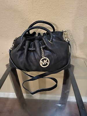 #ad Michael Kors Large Black Satchel $ Crossbody Leather Handbag. Cond.is V.Gd