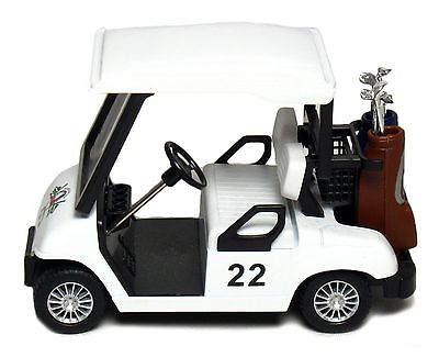 #ad New 4.5quot; Kinsfun Golf Cart w Clubs Diecast Metal Model Caddy Toy Car White Logo