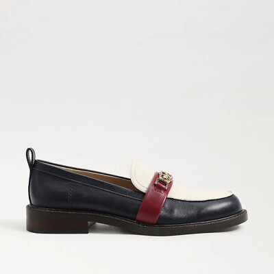 Sam Edelman Christy Baltic Navy Almond Toe Slip On Fashion Leather Loafers $75.00