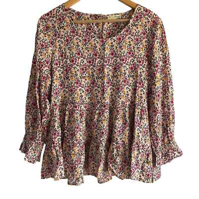 #ad Jane and Delancey Size Medium Ditzy Floral Print Long Sleeve Ruffle Cuff Blouse