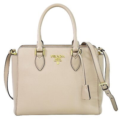 #ad PRADA Saffiano Leather 1BA113 2way Shoulder Handbag Pink Beige Gold