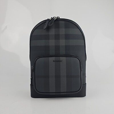#ad Burberry Jett Men#x27;s Charcoal Checkered E Canvas Backpack New