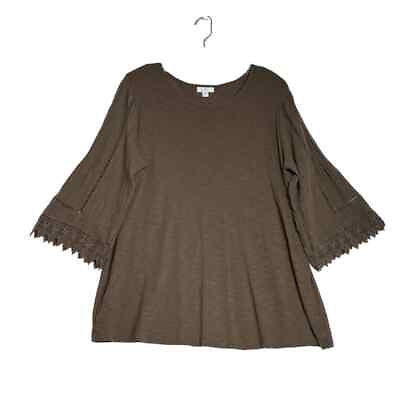 #ad J. Jill 3 4 Sleeve Woven Lace Pullover Top Brown Womens Large