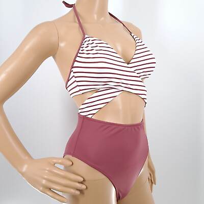 #ad Victorias Secret Pink Swimwear Small One Piece Halter Open Back Crisscross