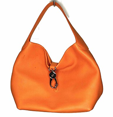 #ad Dooney amp; Bourke Pebble Leather Logo Lock Hobo Bag Purse Florentine Orange