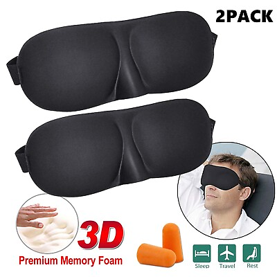 #ad 2pack Eye Mask Sleep Soft Padded 3D Shade Cover Rest Sleeping Aid Blinder Relax