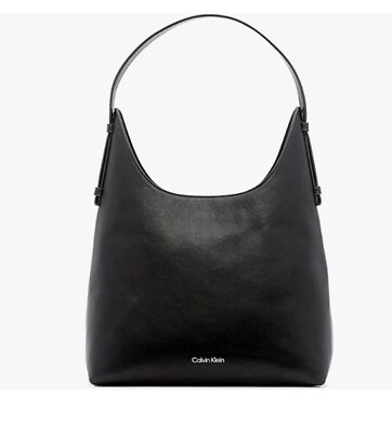 #ad CALVIN KLEIN Zina faux leather triple compartment large shoulder hobo bag BLACK