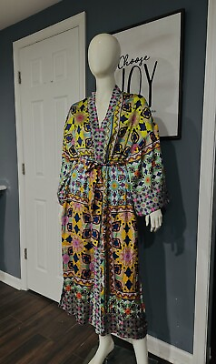 #ad 89.00 Zara Women#x27;s Kimono Silky Robe style Print Midi Open Front with Tie XS