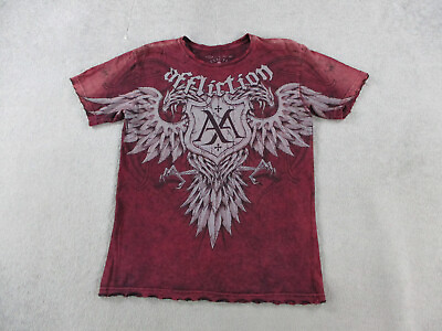 #ad Affliction Shirt Mens Small Red Bird Eagle Skull Print Grunge Distressed Y2K