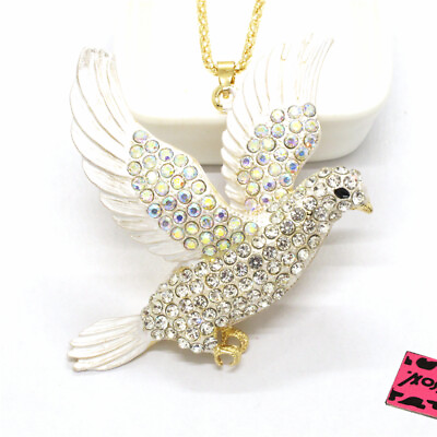 #ad Fashion Women Cute White Eagle Animal Crystal Pendant Chain Necklace