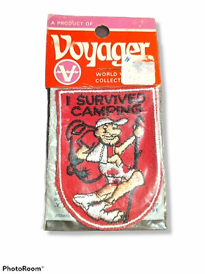#ad I Survived Camping 1960s Scout Patch Voyager Red Embroidered Hiking NOS