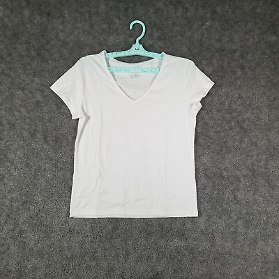 #ad Shein Women Sz M Solid Top White NWOT V Neck Plain Casual Short Sleeve T Shirt