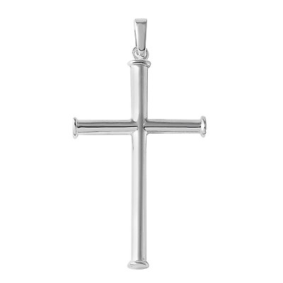 #ad Sterling Silver High Polished Tube Cross Pendant with Border