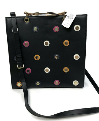 #ad Neiman Marcus Women#x27;s Dotted Black Top Handle Shoulder Purse Large Tote Bag $115