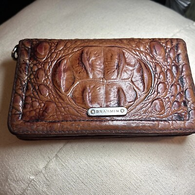 #ad Brahmin Melbourne Crocodile Embossed Ady Wallet in quot;Pecanquot; Thin Wallet Rare