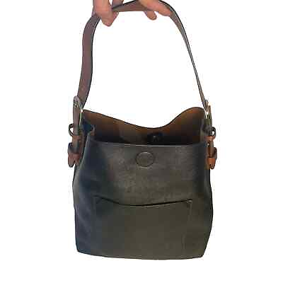 #ad Black Brown Faux Leather NWOT Medium Handbag Tote Shoulder Bag