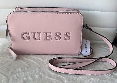 #ad GUESS Artemis Mini Camera Crossbody Bag Double Zip Purse Pink Powder NWT