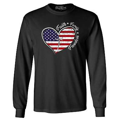 #ad Faith Family Freedom American Flag Heart Long Sleeve 4th of July Shirts