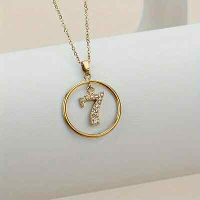 #ad Round Lab Created Diamond 14K Yellow Gold Plated 1 Ct Initial Number quot;7quot; Pendant