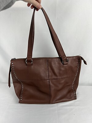 #ad The Sak Brown Leather Studded Hobo Tote shoulder Bag