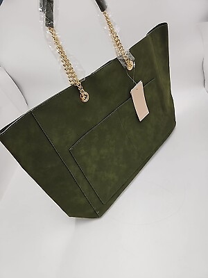 #ad NEW Justfab Tote Chain Handle With Front Pocket Kombu 11quot;Hx19quot;Wx7quot;D