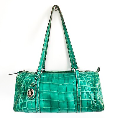 #ad Dooney Bourke Crocodile Leather Emerald Green Nile Collection Barrel Bag Vintage