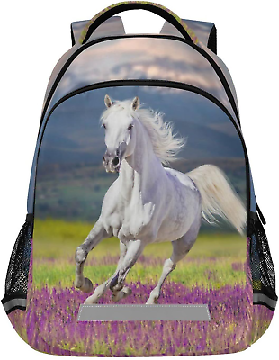 #ad Horse Kids Backpack Bookbag Lavender Flower 11.6quot;L X 6.9quot;W X 16.7quot;H